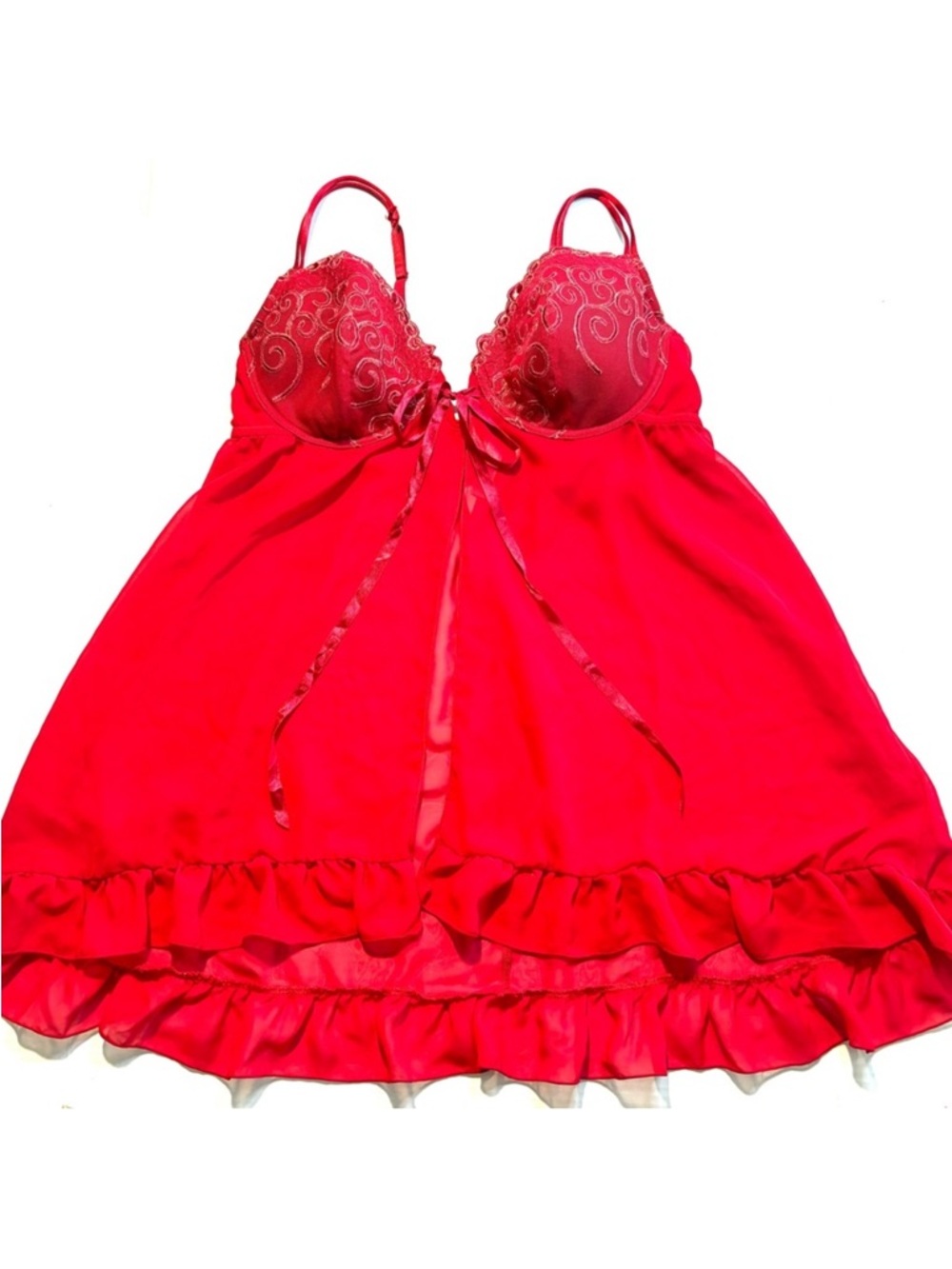 Cacique Red Babydoll Open Front Nightie Embroidered Lingerie Negligee Size 18/20